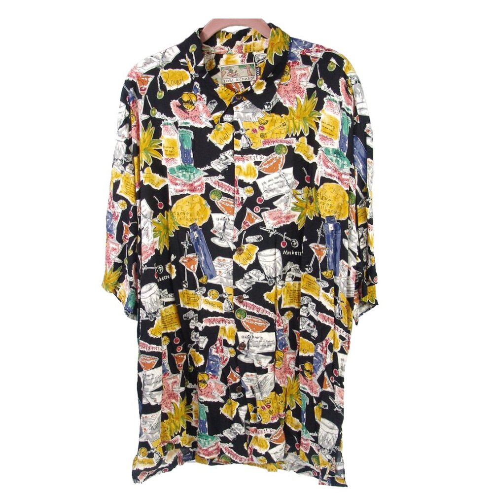 Vtg TORI RICHARD Hawaiian Shirt Men's 3X Cocktails Liquor Pattern XXXL Aloha Y2K